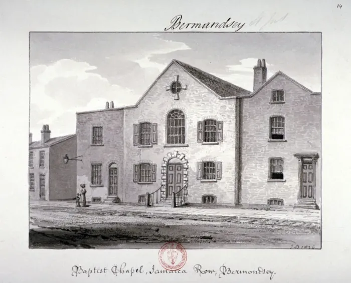 Framed Print : View of the Baptist Chapel on Jamaica Row, Bermondsey, London, 1826 Framed Print : View of the Baptist Chapel on Jamaica Row, Bermondsey, London, 1826