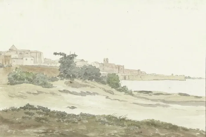 Framed Print : View of Barletta located on the coast, 1778. Creator: Louis Ducros Framed Print : View of Barletta located on the coast, 1778. Creator: Louis Ducros