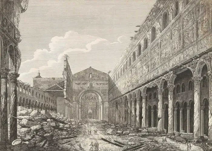 Framed Print : View of the Basilica of Saint Paul Outside the Walls in Rome, 1823. Creator: Rossini, Luigi (1790-1857) Framed Print : View of the Basilica of Saint Paul Outside the Walls in Rome, 1823. Creator: Rossini, Luigi (1790-1857)
