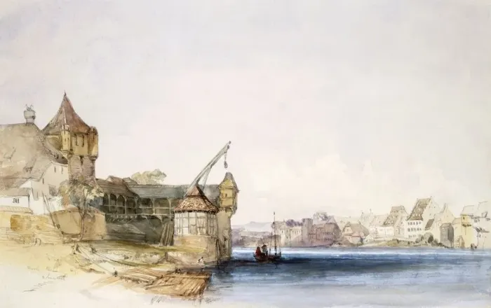 Framed Print : View at Basle, 1842. Creator: John Harper (1809-42) Framed Print : View at Basle, 1842. Creator: John Harper (1809-42)