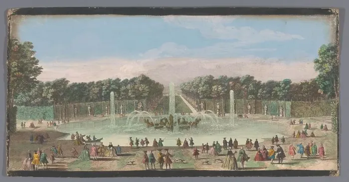 Framed Print : View of the Bassin d'Apollon in the garden of Versailles, 1700-1799. Creators: Anon, Jacques Rigaud Framed Print : View of the Bassin d'Apollon in the garden of Versailles, 1700-1799. Creators: Anon, Jacques Rigaud