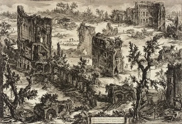 Framed Print : View of the Baths of Titus (image 1 of 2), c1775. Creator: Giovanni Battista Piranesi