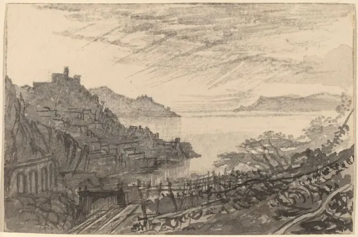 Framed Print : View of a Bay from a Hillside (Amalfi), 1884 / 1885. Creator: Edward Lear Framed Print : View of a Bay from a Hillside (Amalfi), 1884 / 1885. Creator: Edward Lear
