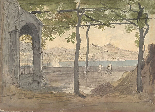 View of the Bay of Naples with Mount Vesuvius, early 19th century. Creator: Anon
