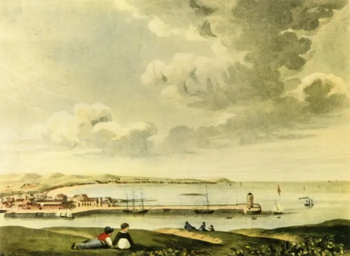Framed Print : A View of the Bay and Pier of Douglas, Isle of Man, 19th century?, (1946). Creator: J Framed Print : A View of the Bay and Pier of Douglas, Isle of Man, 19th century?, (1946). Creator: J