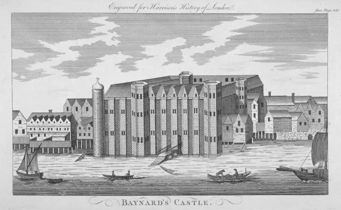 Framed Print : View of Baynards Castle with boats on the River Thames, City of London, 1775. Artist Framed Print : View of Baynards Castle with boats on the River Thames, City of London, 1775. Artist