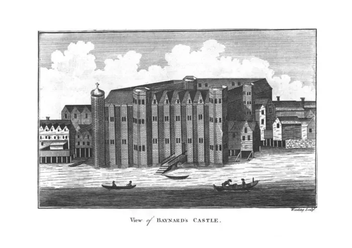 Framed Print : View of Baynards Castle. late 18th century. Artist: Wooding Framed Print : View of Baynards Castle. late 18th century. Artist: Wooding