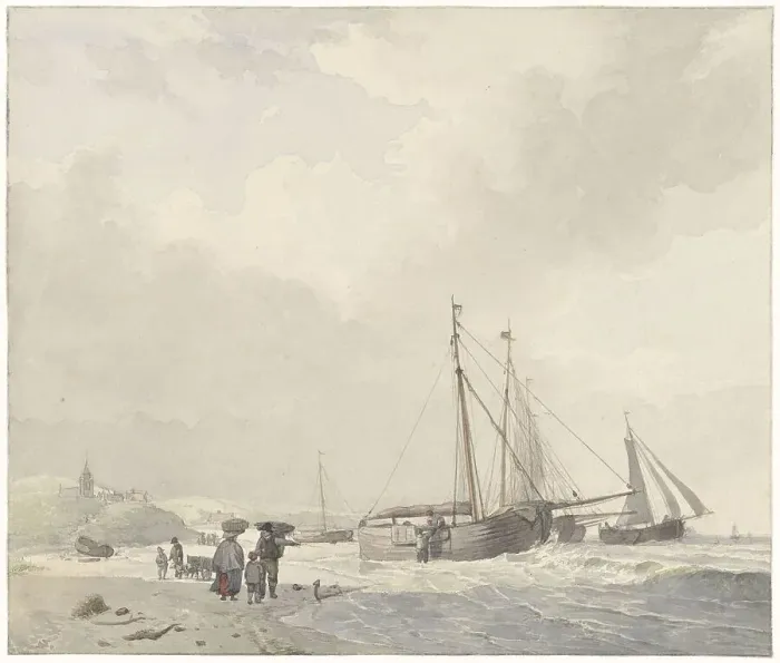 Framed Print : View of the beach at Scheveningen, 1805-1860. Creator: Hendrik van de Sande Bakhuyzen Framed Print : View of the beach at Scheveningen, 1805-1860. Creator: Hendrik van de Sande Bakhuyzen