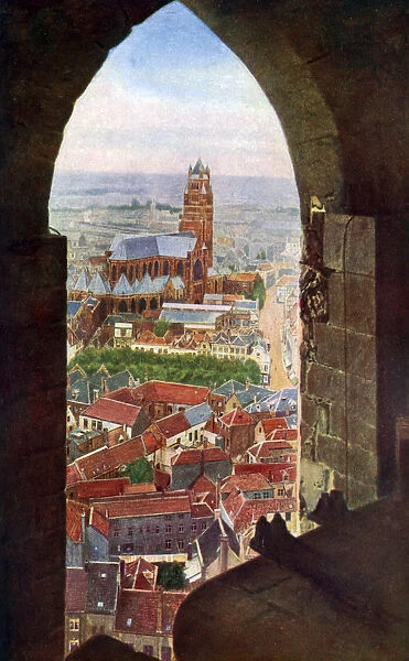 View from the belfry of Bruges, Belgium, c1924