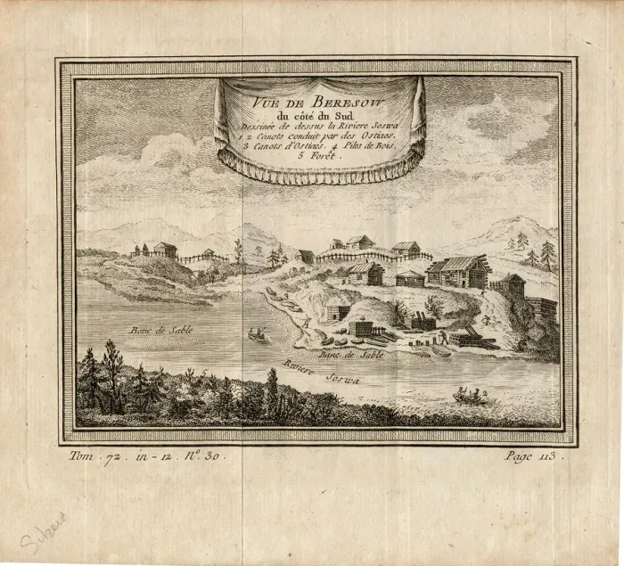 Framed Print : View of Berezov, c. 1750. Artist: Anonymous