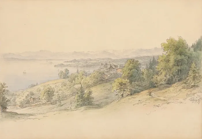 Framed Print : View of the Beringer villa with a panorama of the countryside, 1882. Creator: Karoly Lajos Libay Framed Print : View of the Beringer villa with a panorama of the countryside, 1882. Creator: Karoly Lajos Libay