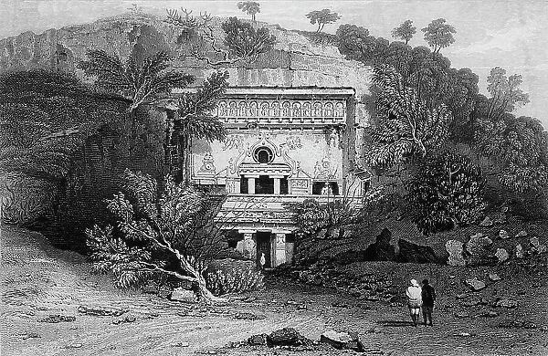 Front View of the Bisma Kurm, Caves of Ellora, 1834. Creator: George Cattermole