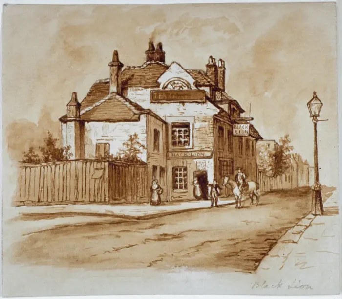 Framed Print : View of the Black Lion Inn, Church Street, Chelsea, London, 1860 Framed Print : View of the Black Lion Inn, Church Street, Chelsea, London, 1860