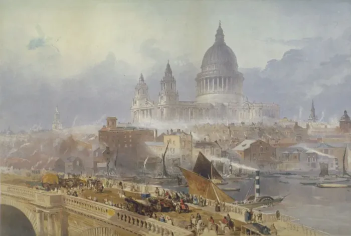 Framed Print : View of Blackfriars Bridge and St Pauls Cathedral, London, 1840. Artist: David Roberts Framed Print : View of Blackfriars Bridge and St Pauls Cathedral, London, 1840. Artist: David Roberts