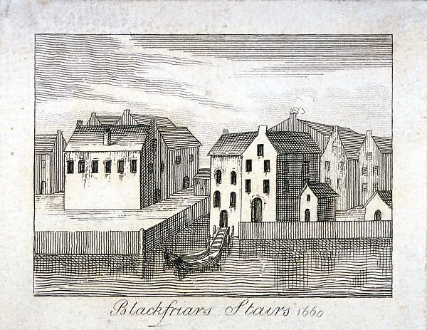 View of Blackfriars Stairs and surrounding buildings, City of London, 1660