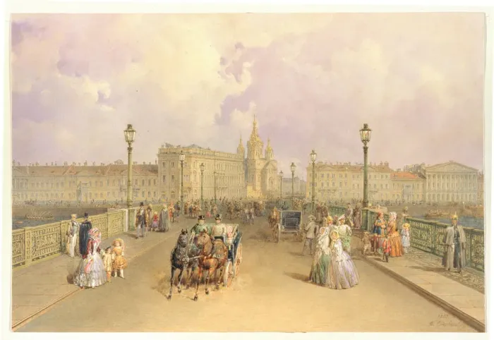 Framed Print : View of the Blagoveshchensky Bridge in Saint Petersburg, 1851. Artist: Sadovnikov, Vasily Semyonovich (1800-1879) Framed Print : View of the Blagoveshchensky Bridge in Saint Petersburg, 1851. Artist: Sadovnikov, Vasily Semyonovich (1800-1879)