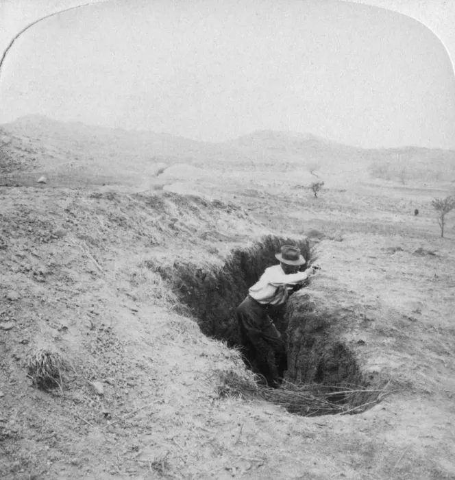 Framed Print : Side view of a Boer trench at the foot of Hlangwane Hill, South Africa, 1901. Artist: Underwood & Underwood Framed Print : Side view of a Boer trench at the foot of Hlangwane Hill, South Africa, 1901. Artist: Underwood & Underwood