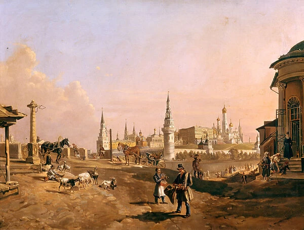 View of the Bolshoy Kamenny Bridge and the Kremlin from Zamoskvorechye, 1837. Artist: Rauch, Johann Nepomuk (1804-1847)