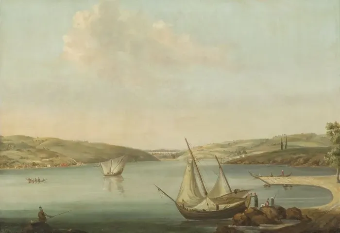 Framed Print : View of the Bosporus, taken from the Height of Beykoz to the northwest, with the Aqueduct of Justini Creator: Antoine van der Steen Framed Print : View of the Bosporus, taken from the Height of Beykoz to the northwest, with the Aqueduct of Justini Creator: Antoine van der Steen