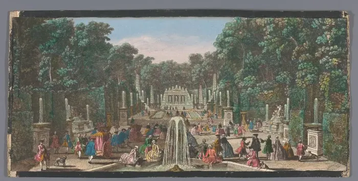 Framed Print : View of the Bosquet de l'Arc de Triomphe in the garden of Versailles, c.1691-after 1753. Creator: Jacques Rigaud Framed Print : View of the Bosquet de l'Arc de Triomphe in the garden of Versailles, c.1691-after 1753. Creator: Jacques Rigaud