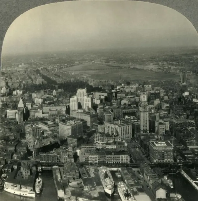 Framed Print : View over Boston, Mass. from an Airplane, c1930s. Creator: Unknown Framed Print : View over Boston, Mass. from an Airplane, c1930s. Creator: Unknown