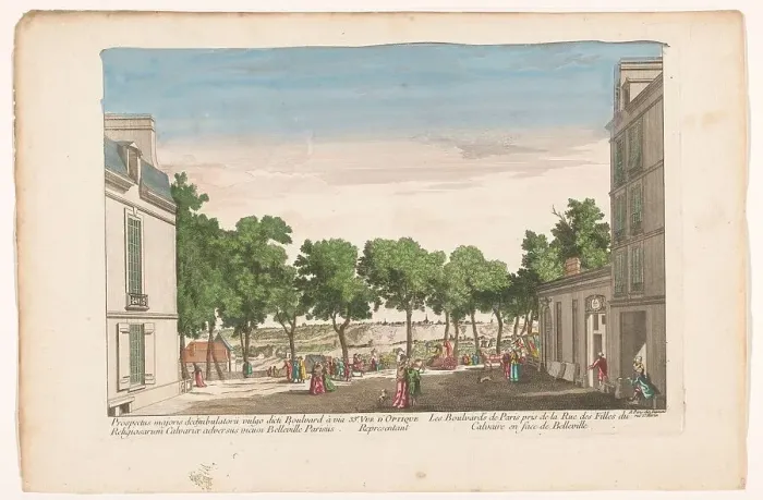 Framed Print : View of a boulevard in Paris, seen from Rue des Filles du Calvaire towards... 1745-1775. Creator: Anon Framed Print : View of a boulevard in Paris, seen from Rue des Filles du Calvaire towards... 1745-1775. Creator: Anon