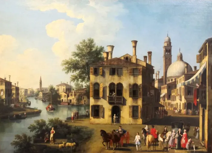 Framed Print : View of the Brenta, near Dolo, late 18th century. Creator: Giovanni Battista Cimaroli