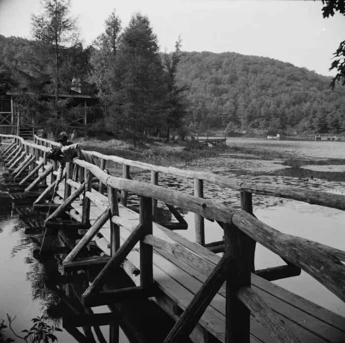 Framed Print : The view from the bridge at Camp Gaylord White and Ellen Marvin, Arden, New York, 1943. Creator: Gordon Parks Framed Print : The view from the bridge at Camp Gaylord White and Ellen Marvin, Arden, New York, 1943. Creator: Gordon Parks
