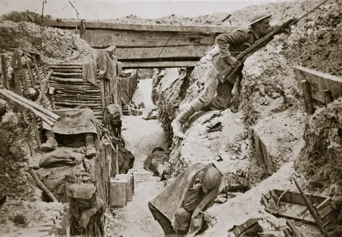 Framed Print : A view of a British trench, Ovillers, France, World War I, 1916 Framed Print : A view of a British trench, Ovillers, France, World War I, 1916