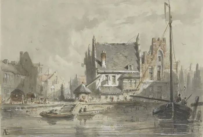 Framed Print : View in Brugge, 1828-1897. Creator: Adrianus Eversen Framed Print : View in Brugge, 1828-1897. Creator: Adrianus Eversen