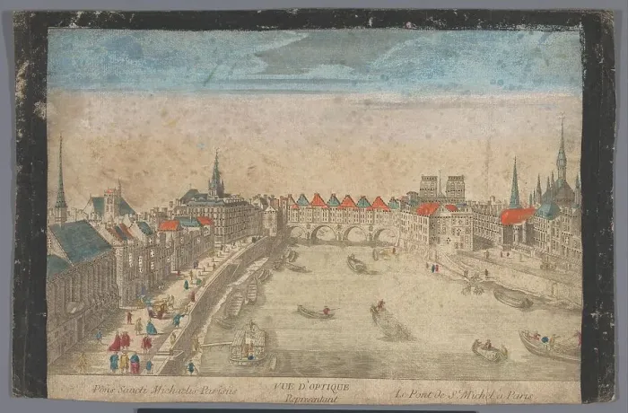 Framed Print : View of the built-up Pont Saint-Michel over the Seine River in Paris, 1700-1799. Creator: Anon Framed Print : View of the built-up Pont Saint-Michel over the Seine River in Paris, 1700-1799. Creator: Anon