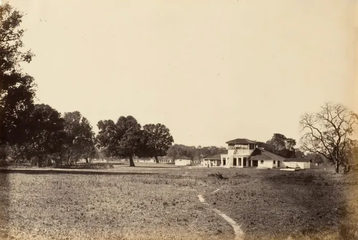 Framed Print : View of Bungalow and Grounds, 1850s. Creator: Unknown Framed Print : View of Bungalow and Grounds, 1850s. Creator: Unknown