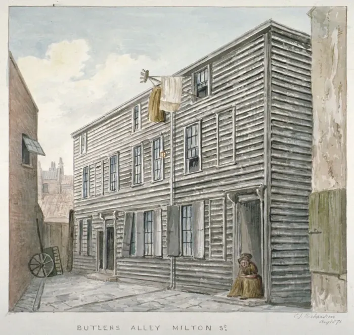 Framed Print : View of Butlers Alley, Milton Street, City of London, 1871 Framed Print : View of Butlers Alley, Milton Street, City of London, 1871