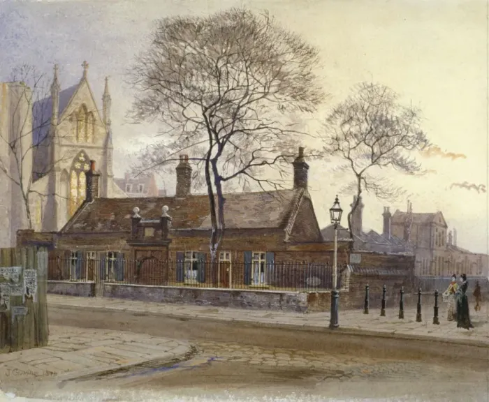 Framed Print : View of Butlers Almshouses, Caxton Street, Westminster, London, 1879 Framed Print : View of Butlers Almshouses, Caxton Street, Westminster, London, 1879