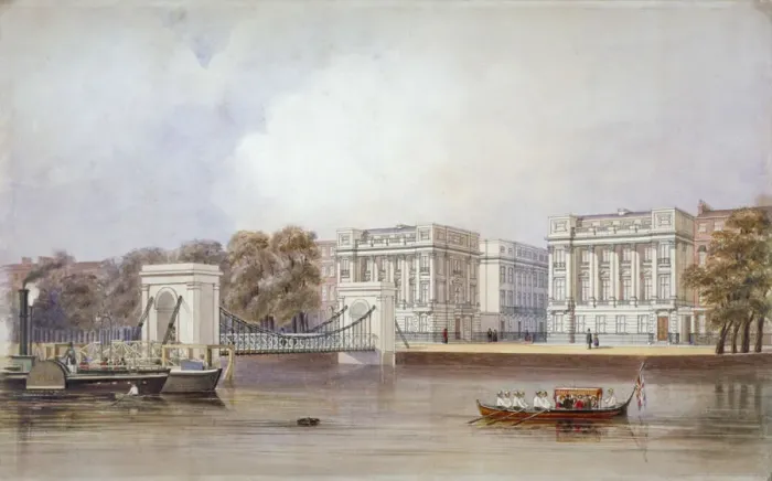 Framed Print : View of Cadogan Pier with boats on the River Thames, Chelsea, London, c1860 Framed Print : View of Cadogan Pier with boats on the River Thames, Chelsea, London, c1860