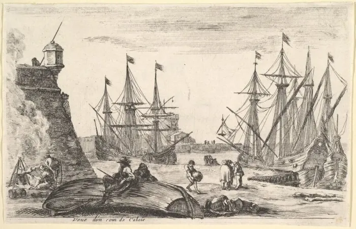 Framed Print : View of a part of Calais (Veue d un coin de Calais), a man sitting on an overturned canoe Framed Print : View of a part of Calais (Veue d un coin de Calais), a man sitting on an overturned canoe