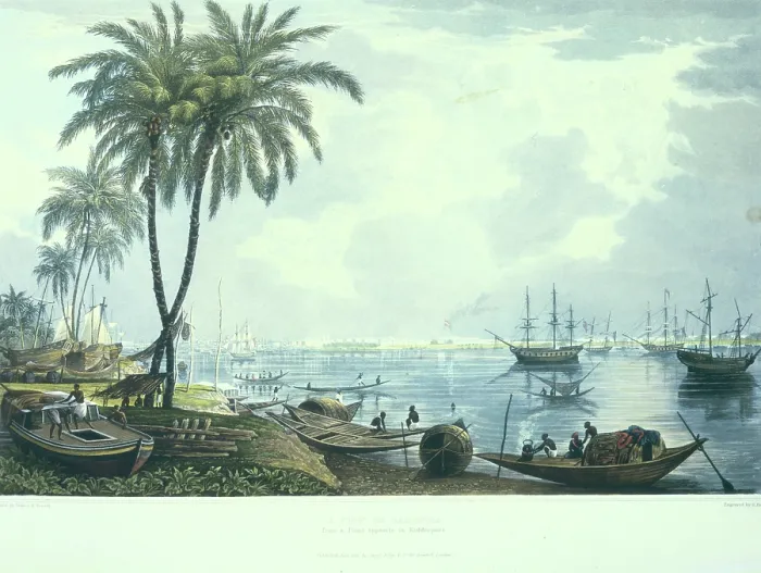 Framed Print : A view of Calcutta from a. Point opposite to Kidderpore, 1824-1826. Creator: Robert Havell