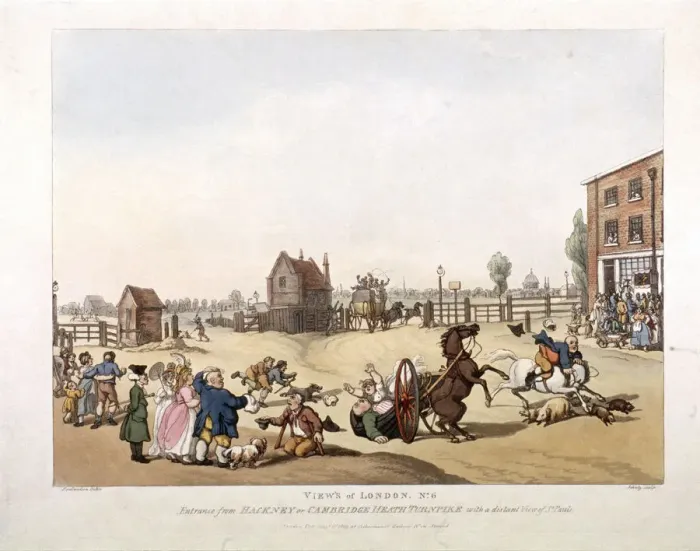 Framed Print : View of the Cambridge Heath Turnpike, Hackney, London, 1809. Artist: Heinrich Schutz Framed Print : View of the Cambridge Heath Turnpike, Hackney, London, 1809. Artist: Heinrich Schutz