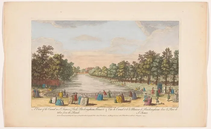 Framed Print : View of the canal in Saint James's Park in London, seen from the Horse Guards Parade, 1753. Creator: Stevens Framed Print : View of the canal in Saint James's Park in London, seen from the Horse Guards Parade, 1753. Creator: Stevens