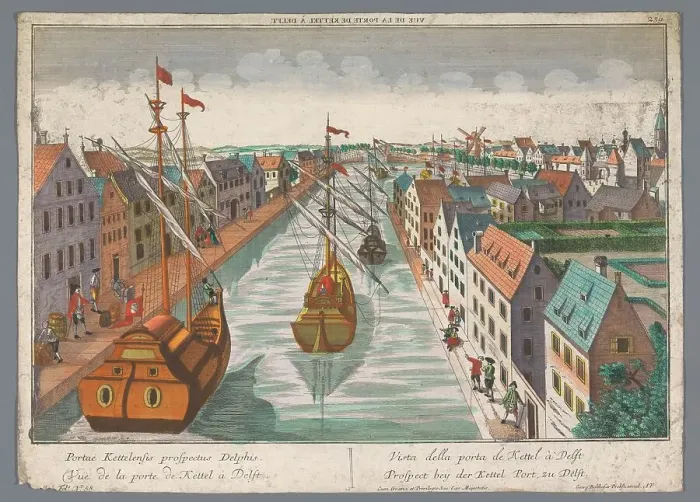 Framed Print : View of a canal in the vicinity of the Ketelpoort in Delft, 1742-1801. Creator: Anon Framed Print : View of a canal in the vicinity of the Ketelpoort in Delft, 1742-1801. Creator: Anon