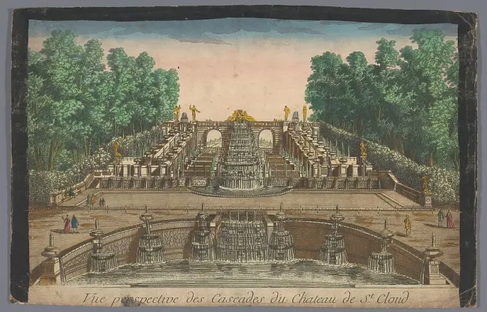 Framed Print : View of the Cascades of the Garden of the Château de Saint-Cloud, 1700-1799. Creator: Anon Framed Print : View of the Cascades of the Garden of the Château de Saint-Cloud, 1700-1799. Creator: Anon
