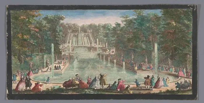 Framed Print : View of the Cascades of the Garden of the Château de Saint-Cloud, 1730. Creators: Anon, Jacques Rigaud Framed Print : View of the Cascades of the Garden of the Château de Saint-Cloud, 1730. Creators: Anon, Jacques Rigaud