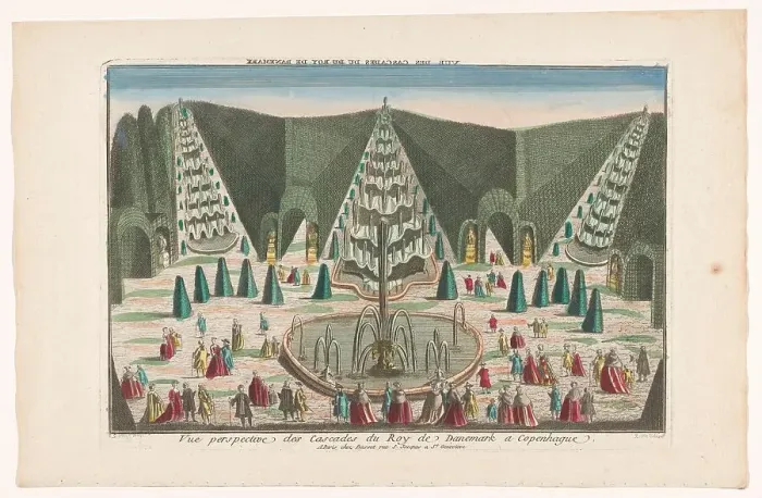 Framed Print : View of cascades in The King's Garden in Denmark, Copenhagen, 1700-1799. Creator: Anon Framed Print : View of cascades in The King's Garden in Denmark, Copenhagen, 1700-1799. Creator: Anon