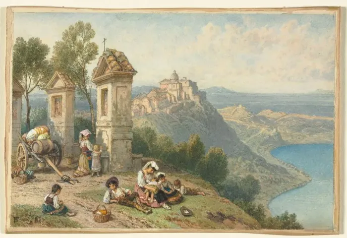Framed Print : View of Castel Gandolfo, c. 1870s. Creator: Myles Birket Foster (British, 1825-1899) Framed Print : View of Castel Gandolfo, c. 1870s. Creator: Myles Birket Foster (British, 1825-1899)