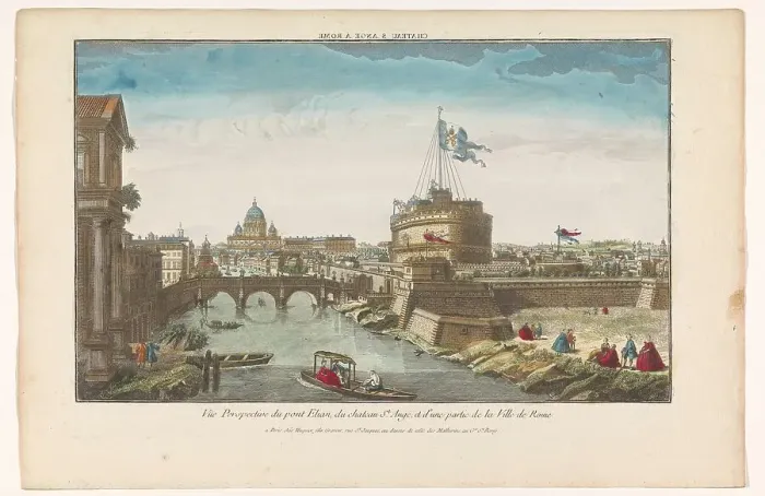 Framed Print : View of Castel Sant Angelo and Ponte Sant'Angelo over the Tiber River in Rome, 1735-1805. Creator: Unknown Framed Print : View of Castel Sant Angelo and Ponte Sant'Angelo over the Tiber River in Rome, 1735-1805. Creator: Unknown