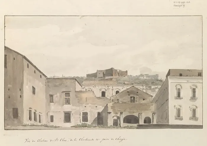 Framed Print : View of Castel Sant'elmo and the monastery from Chiaja, 1778. Creator: Louis Ducros Framed Print : View of Castel Sant'elmo and the monastery from Chiaja, 1778. Creator: Louis Ducros