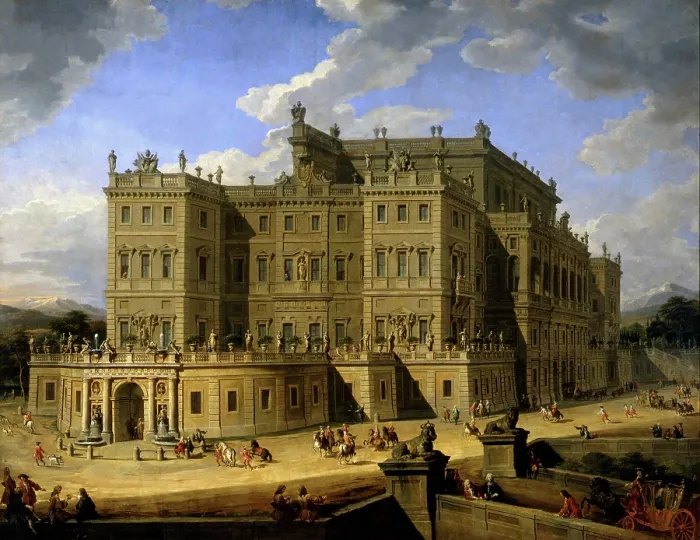 Framed Print : View of Castello di Rivoli, 1724. Creator: Pannini (Panini), Giovanni Paolo (1691-1765) Framed Print : View of Castello di Rivoli, 1724. Creator: Pannini (Panini), Giovanni Paolo (1691-1765)