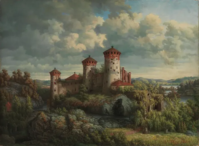 Framed Print : A View over the Castle Olavinlinna, 1864. Creator: Victoria Aberg Framed Print : A View over the Castle Olavinlinna, 1864. Creator: Victoria Aberg