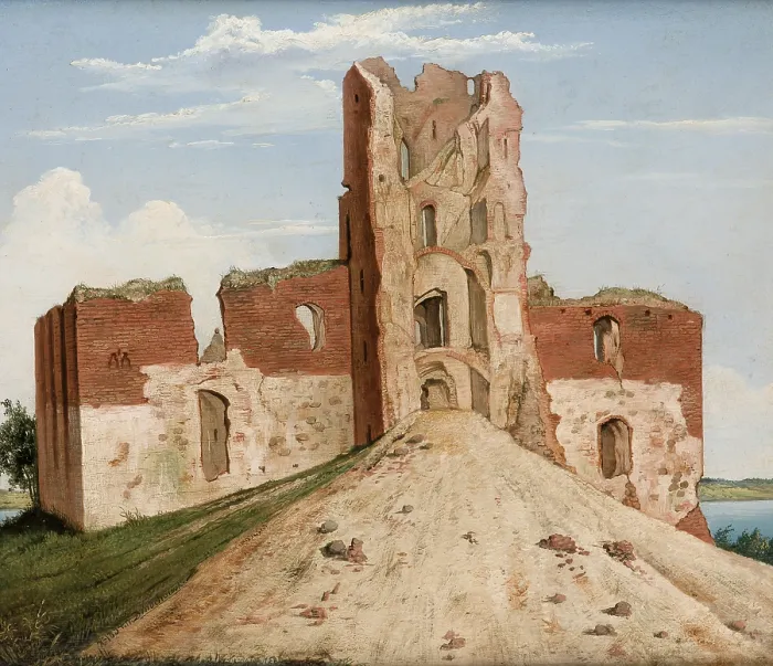 Framed Print : View of the Castle at Troki (Trakai), 1854. Creator: Wincenty Dmochowski Framed Print : View of the Castle at Troki (Trakai), 1854. Creator: Wincenty Dmochowski
