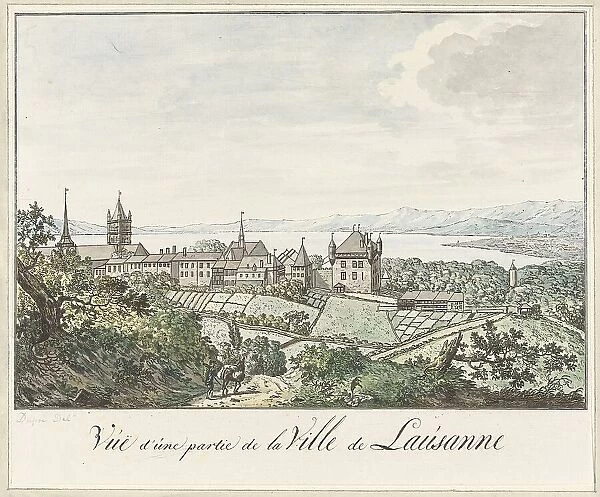 View of the Cathedral of Lausanne and Lake Geneva, 1771-1817. Creator: Daniel Dupré